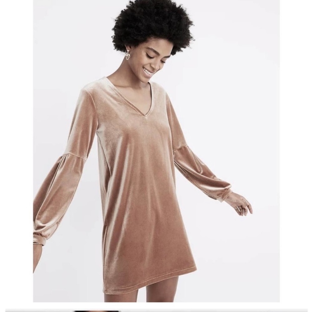 Madewell Women's Blush Velvet V Neck Balloon Sleeve Dress Size XL
